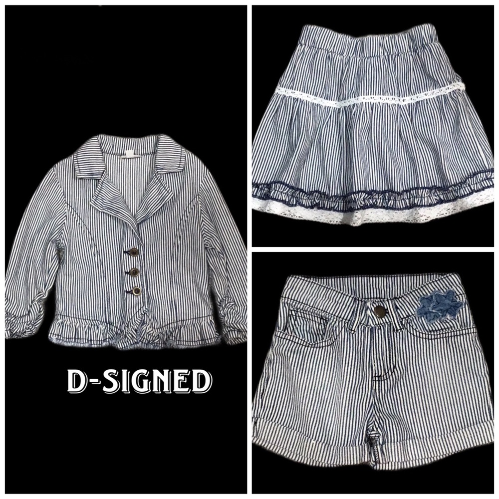 D-Signed 3-Piece Cotton Outfit, Jacket, Skirt, Shorts, Blue/White Stripe, XS (4)